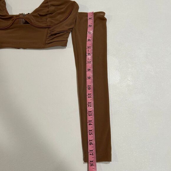 White Fox Brown Off Shoulder Corset Crop Top Size M Long Sleeve Bustier - Picture 6 of 7